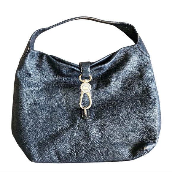 Dooney And Bourke Belvedere Logo Lock Shoulder Bag Pebbled Leather Black Purse - Picture 1 of 11